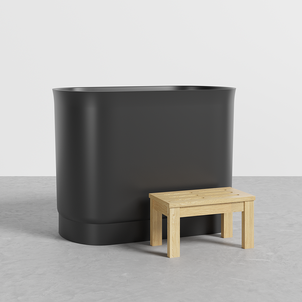 40" Modern Deep Oval Freestanding Matte Black Stone Resin Japanese Soaking Bathtub