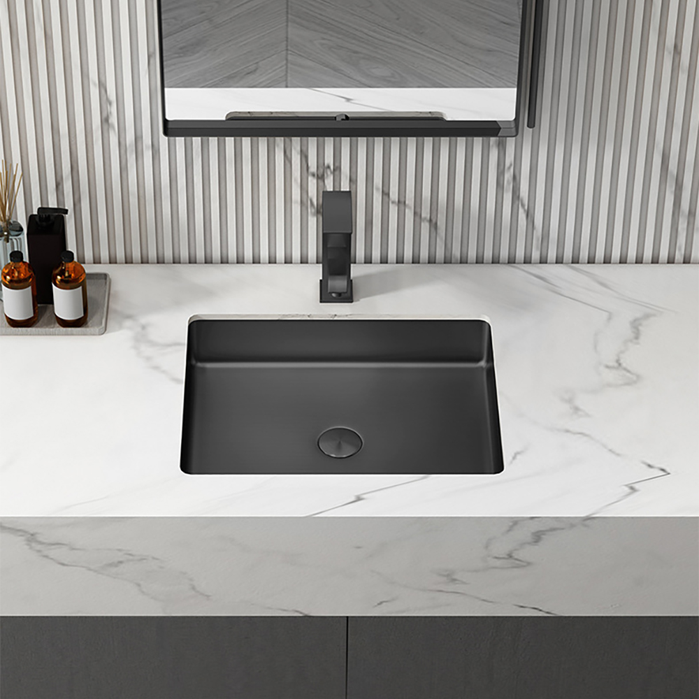 

Black Modern Stainless Steel Rectangular Sink Undermount Bathroom Wash Sink