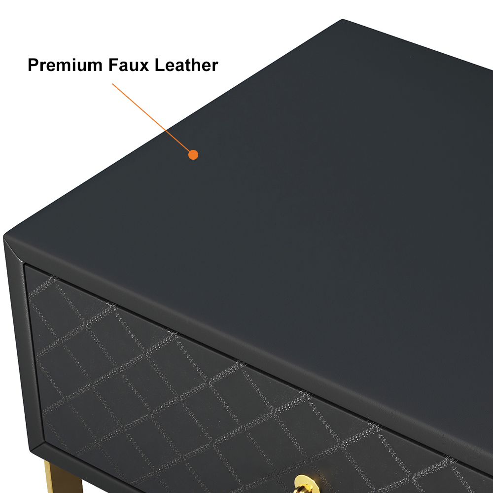 Table de chevet moderne en similicuir noir 540 mm avec tiroir