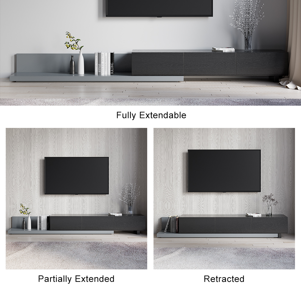 Kayla Wood Extendable TV Stand Black and Grey Media Console with 3-Drawer