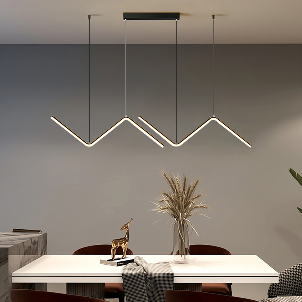 Modern LED Island Light 2-Light Black Kitchen Linear Pendant Light