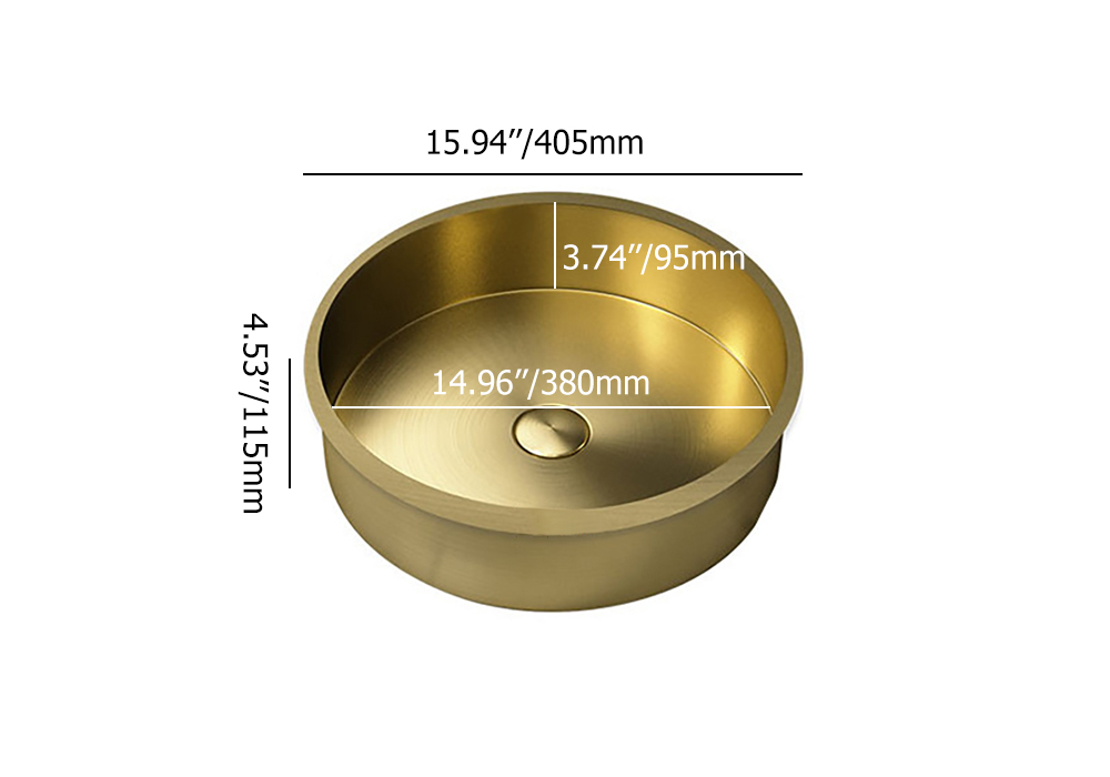 Brushed Gold Modern Luxury Stainless Steel Round Sink Undermount Bathroom Wash SinkHomary