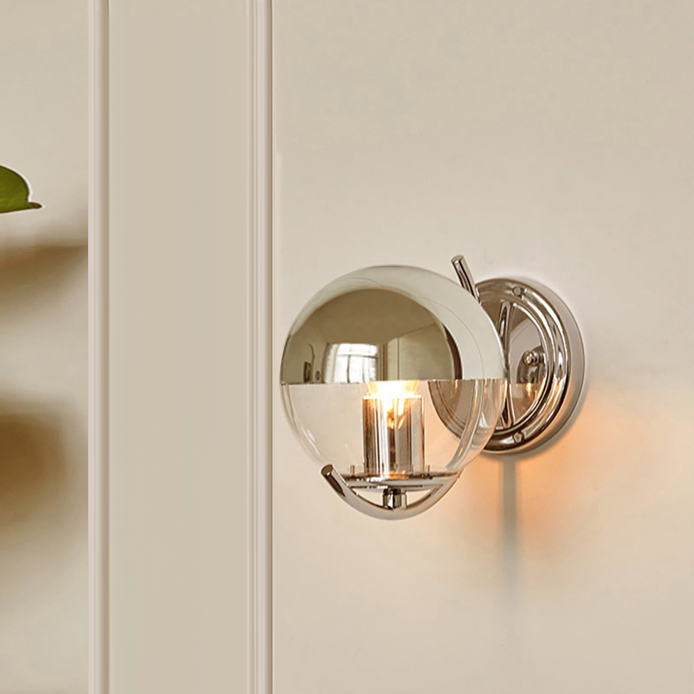 Modern Chrome 1-Light Wall Sconce with Globe Glass Shade