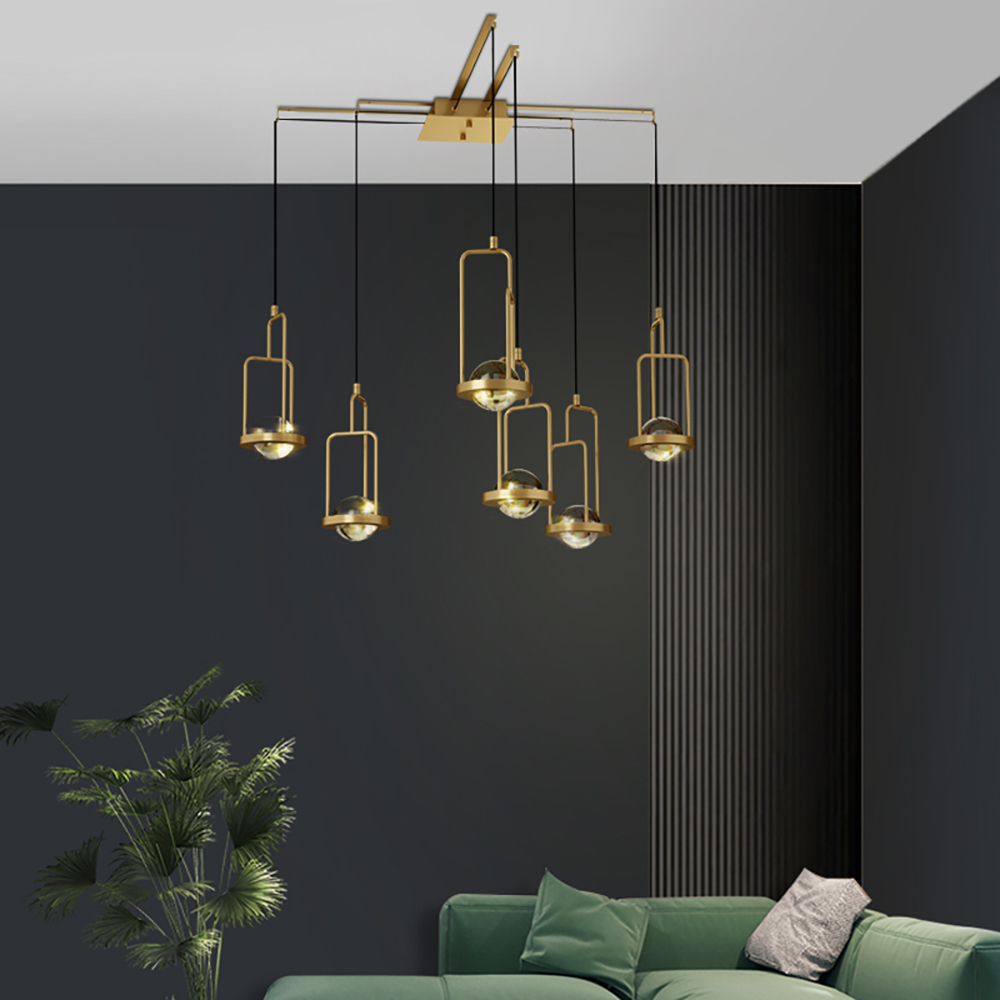 

Modern Crystal Chandelier Light 6-Light Gold Ceiling Light in Brass