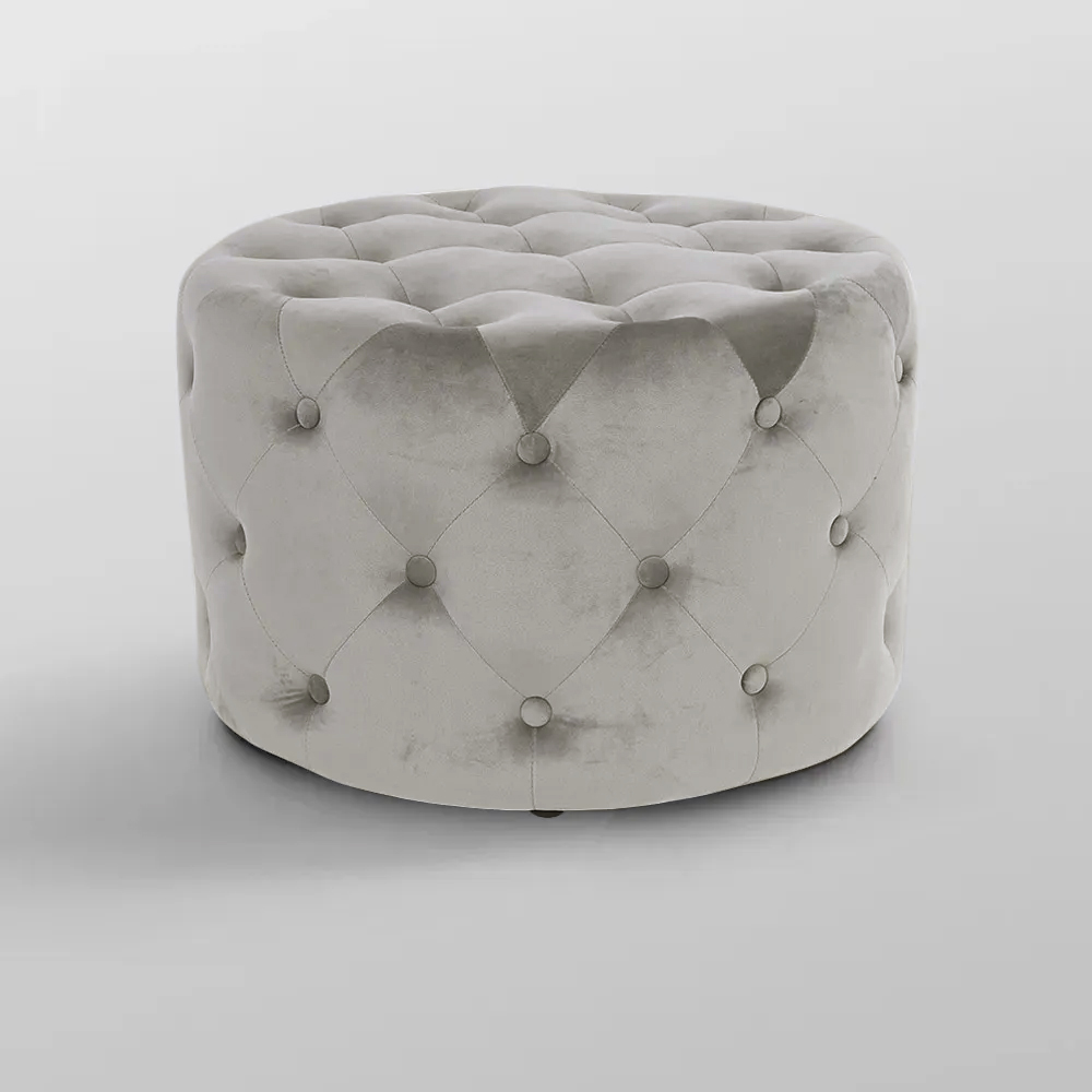 Tufted Ottoman Light Grey Velvet Coffee Table Tufted Cocktail Round Pouf Small