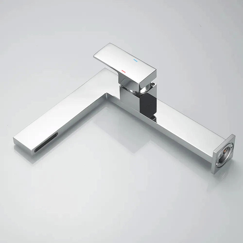 Chrome Ultra-Thin Single Lever Handle Waterfall Bathroom Basin Tap Solid Brass Mono