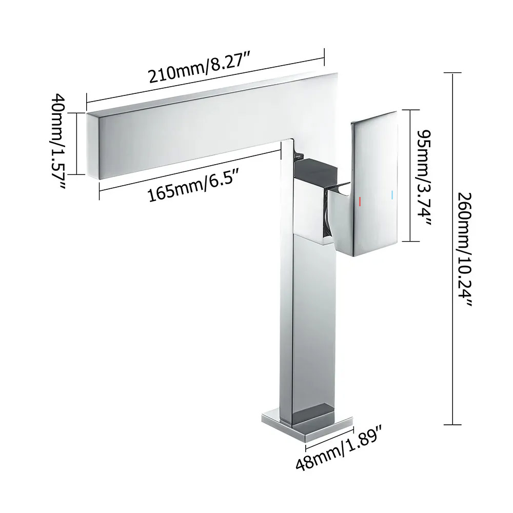 Chrome Ultra-Thin Single Handle Waterfall Bathroom Vessel Basin Tap Solid Brass 1-Hole