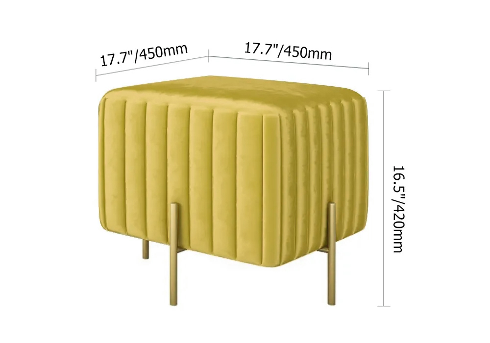 Contemporary Square Pouf Ottoman Upholstered Velvet Ottoman Footrest in Yellow