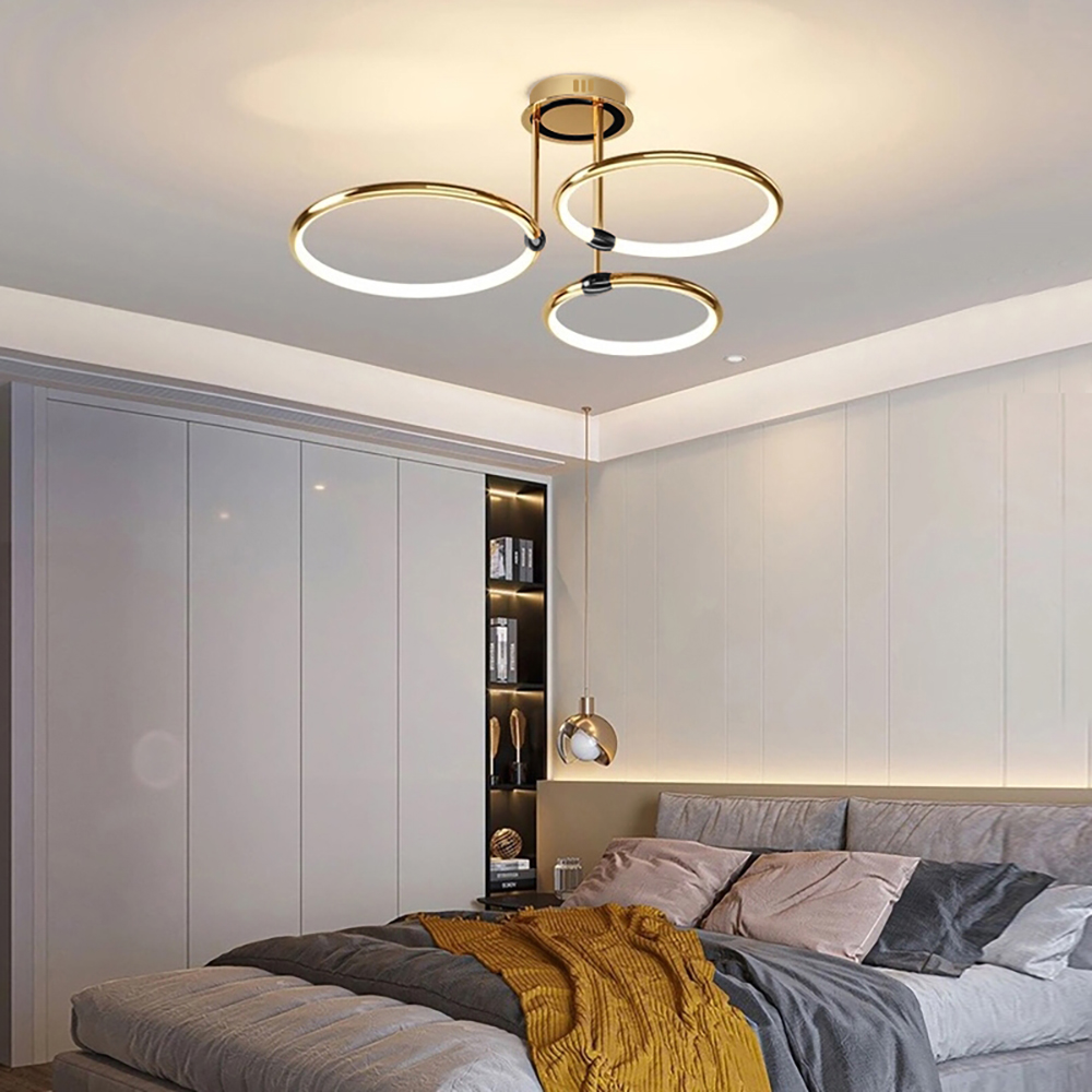 

Gold Circle LED Semi Flush Mount 3-Light Modern Metal Chandelier