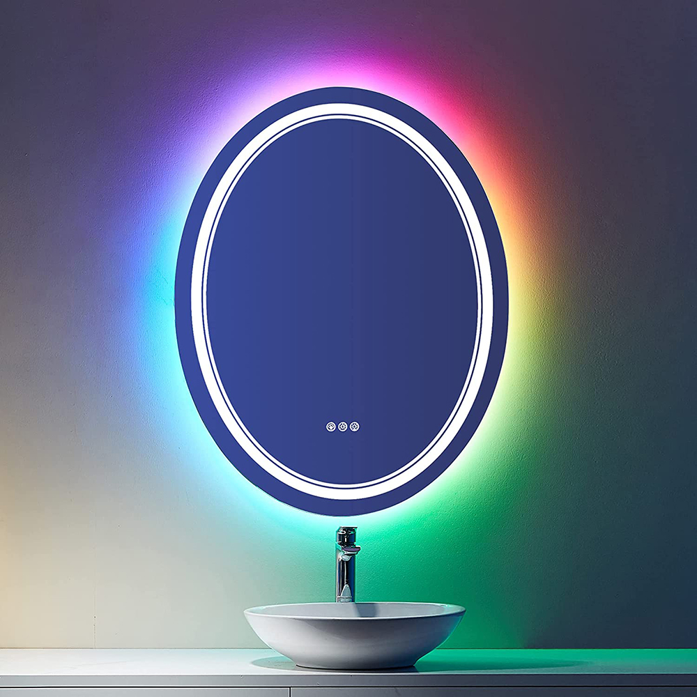 

Modern Oval 24" x 32" RGB LED Frameless Bathroom Wall Mirror Anti-Fog