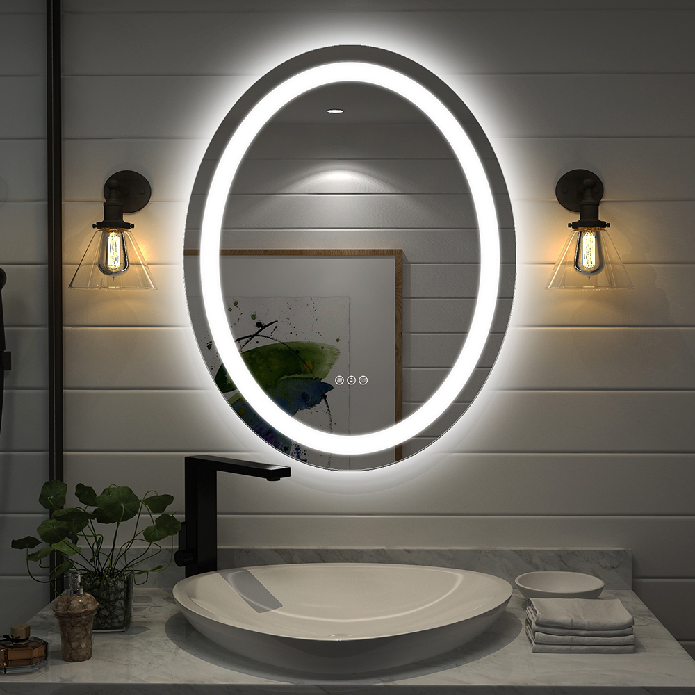 Image of Modern Oval 20" x 28" Wall Mounted LED Frameless Bathroom Mirror Anti-Fog