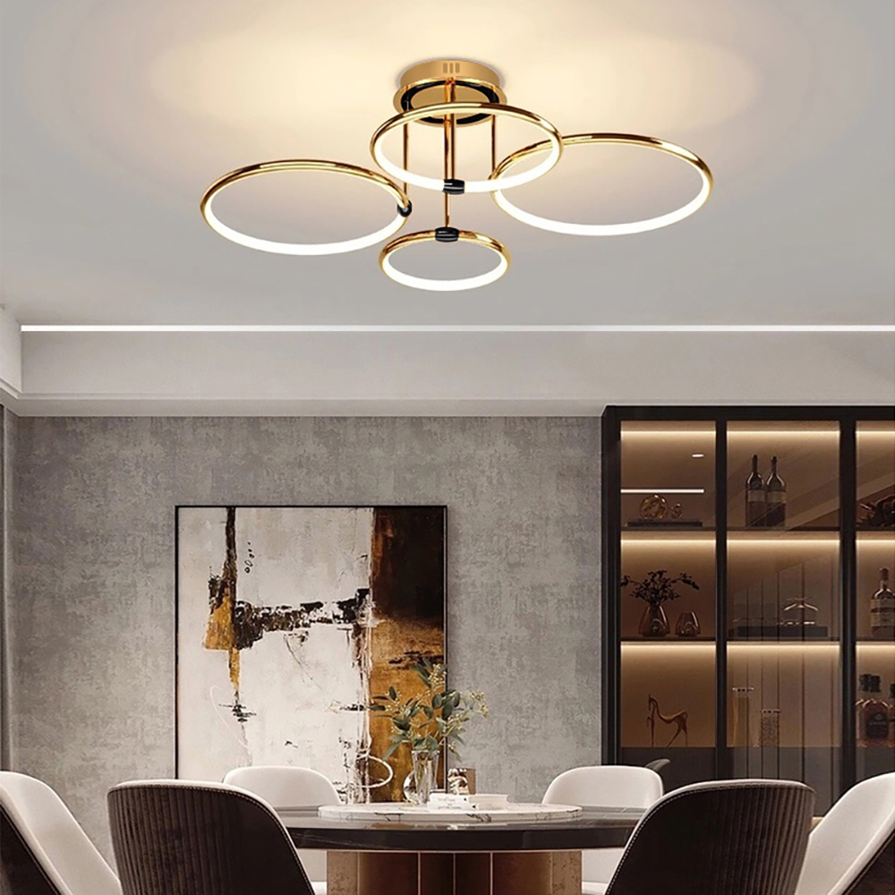 

Modern Circle Semi Flush Mount Light 4-Light Gold Led Chandelier