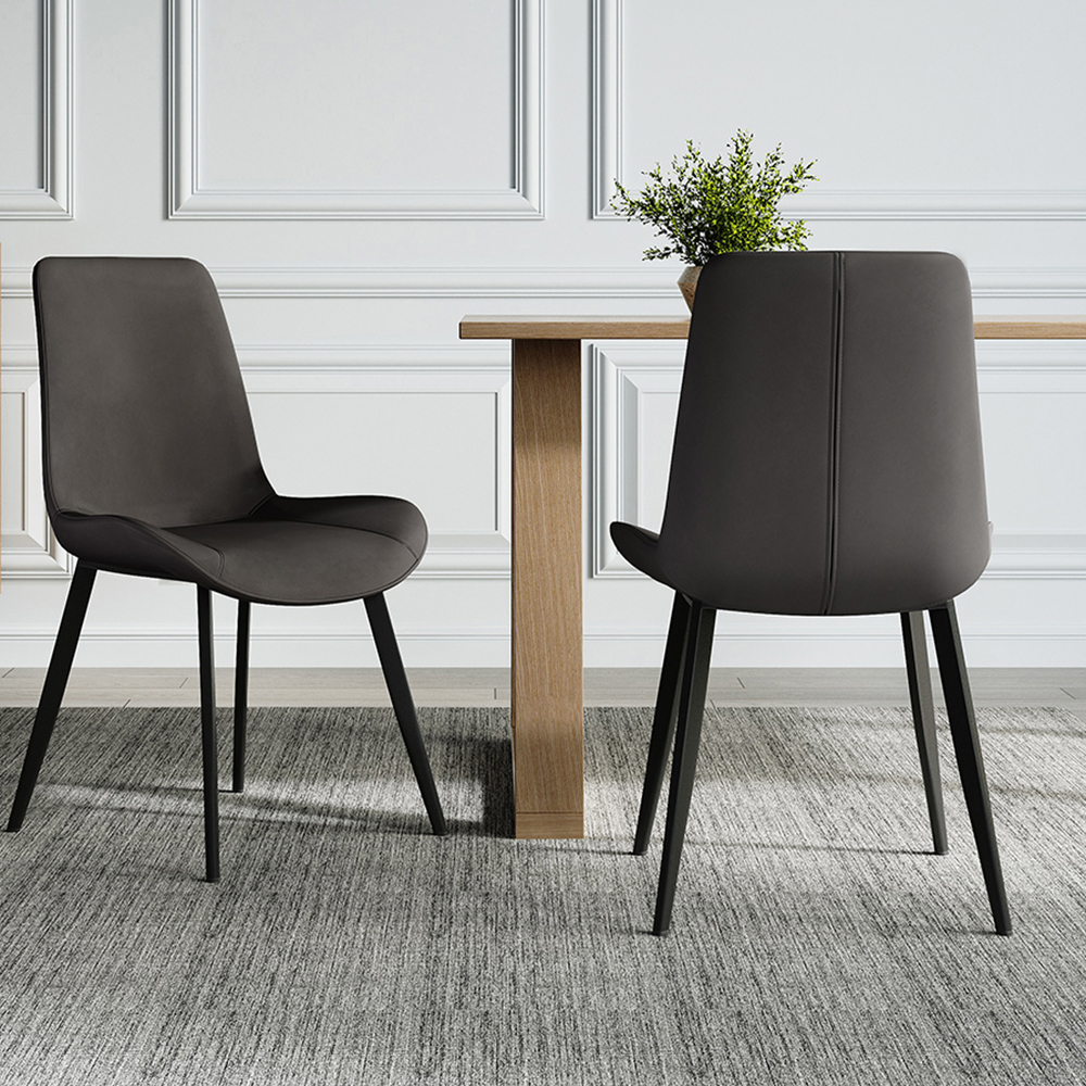 Modern Grey Upholstered Dining Chairs PU Leather Set of 2