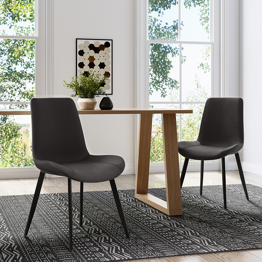Modern Grey Upholstered Dining Chairs PU Leather Set of 2