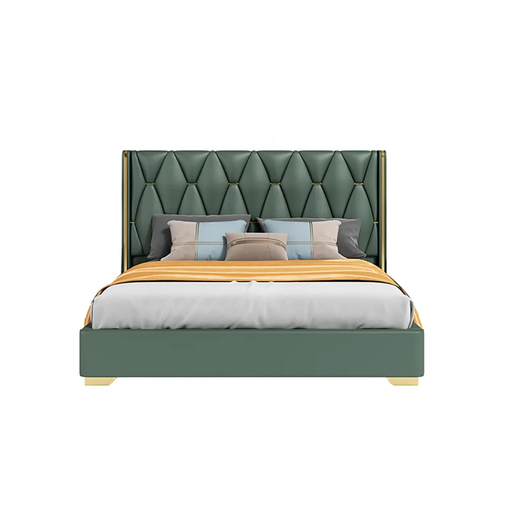 Queen Upholstered Platform Bed Green Low Profile Bed with Wood Slats ...