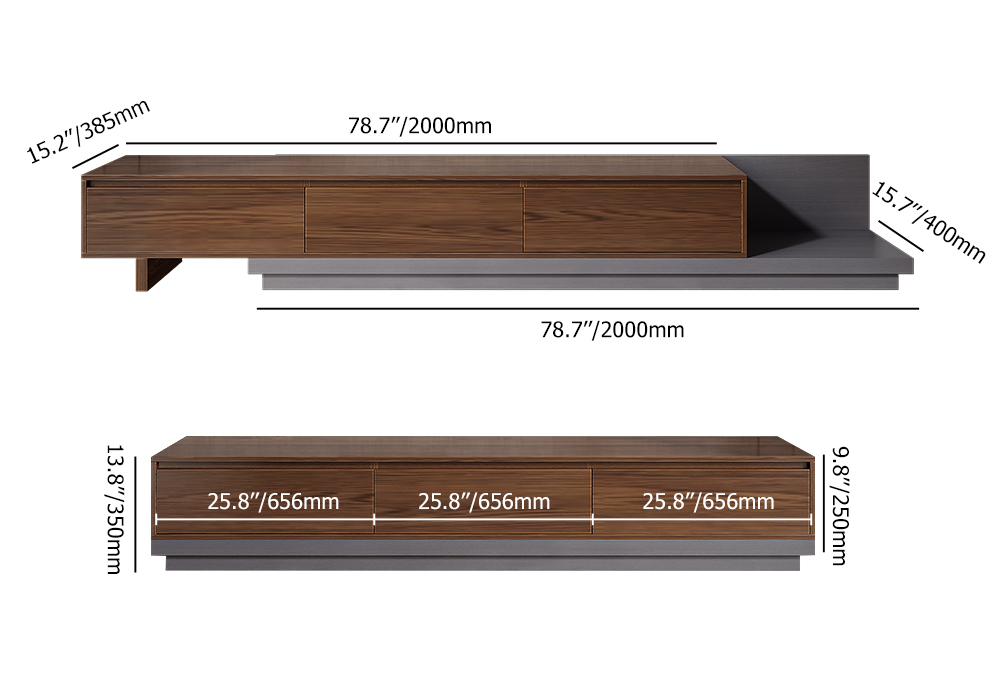 Fero Minimalist 3-Drawer Retracted & Extendable TV Stand in Walnut ...