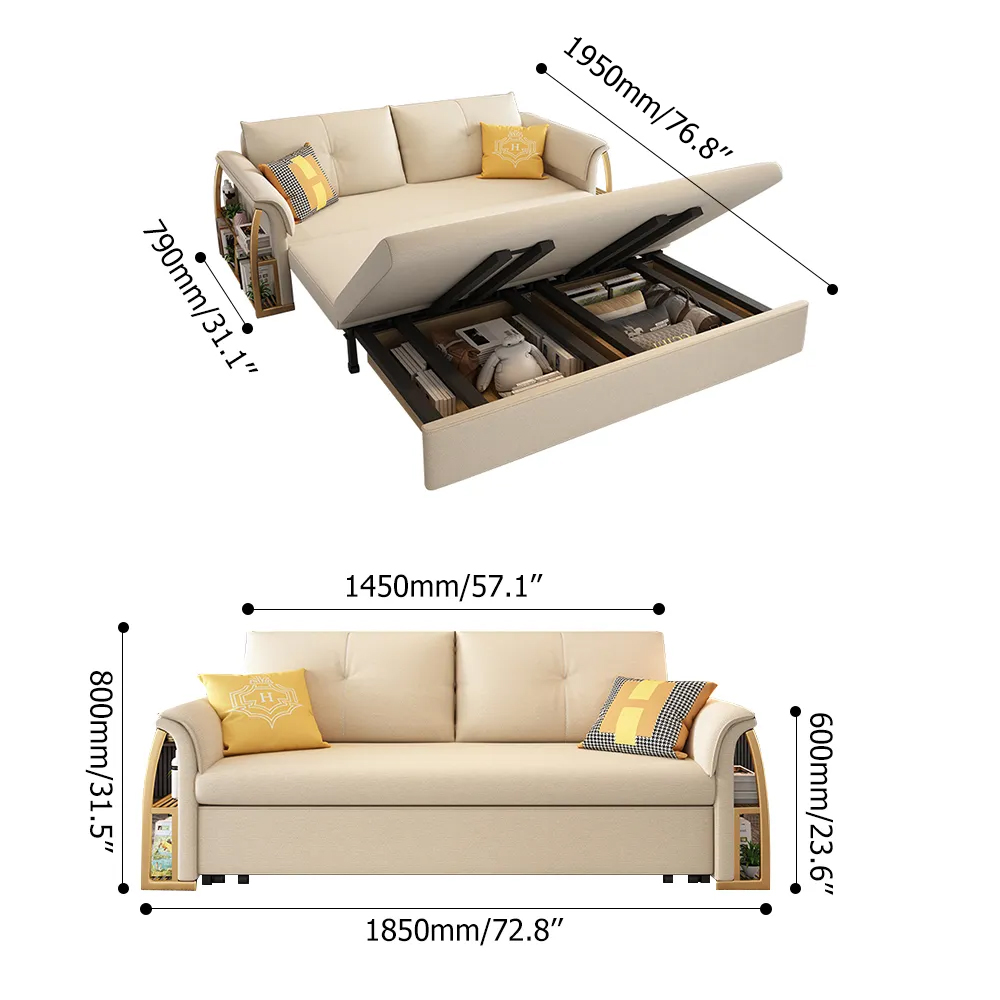 72.8" Convertible Full Sleeper Sofa Leath-aire Upholstered Storage Sofa Bed