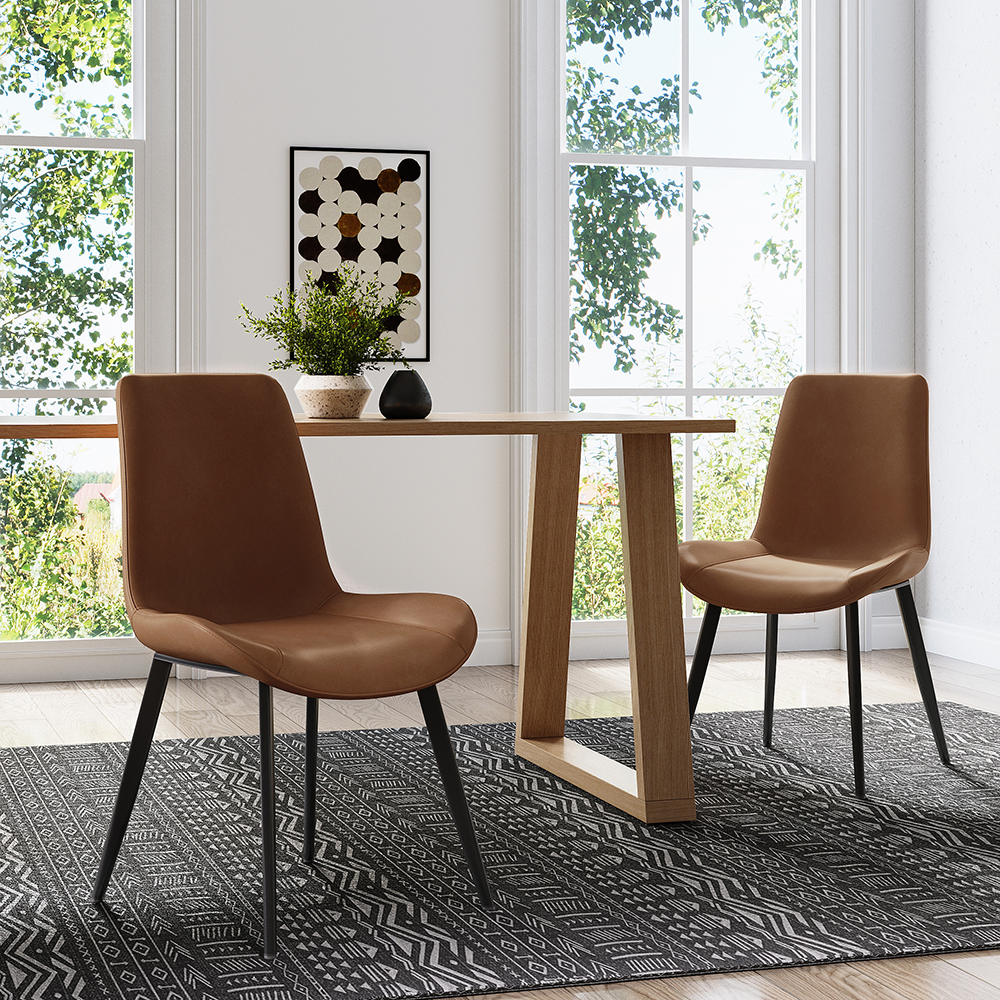 Ensemble de 2 chaises de salle à manger modernes en cuir PU rembourrées marron