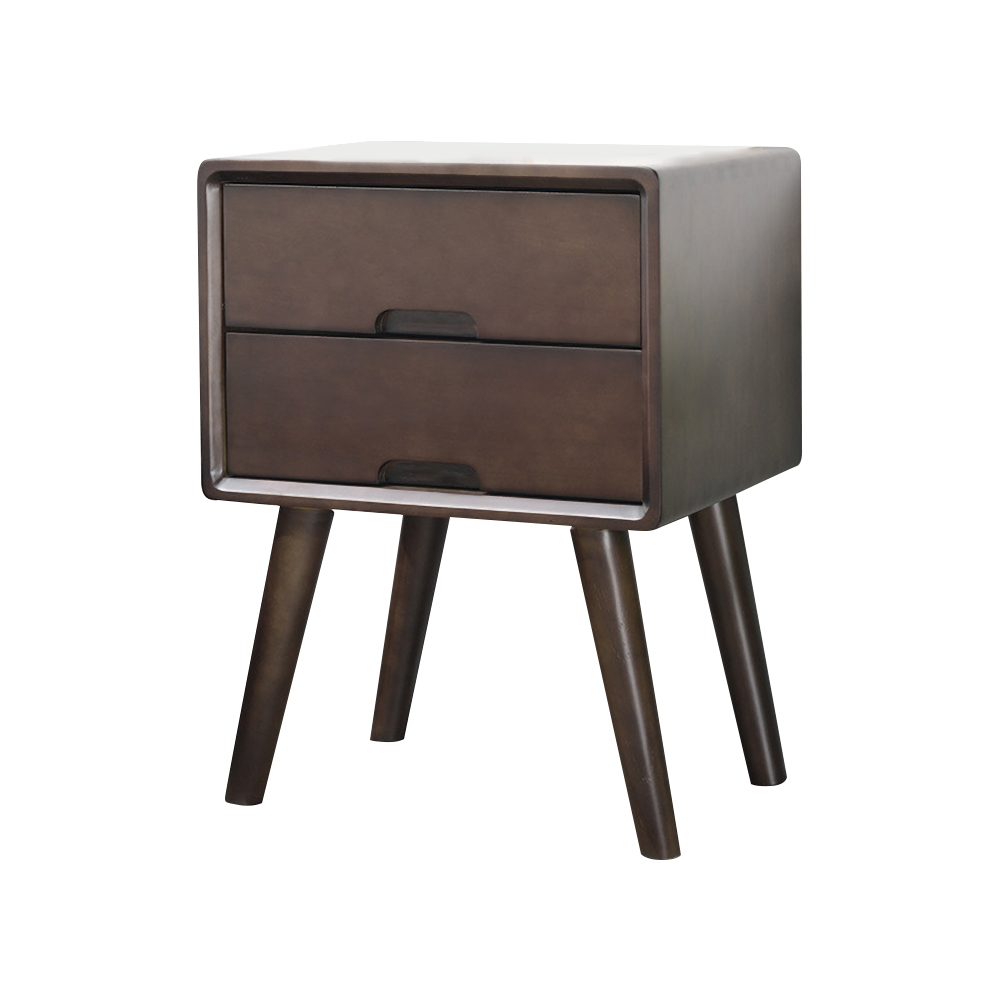 Nordic Wood Nightstand with 2 Drawers Small Bedside Table with Storage, Walnut
