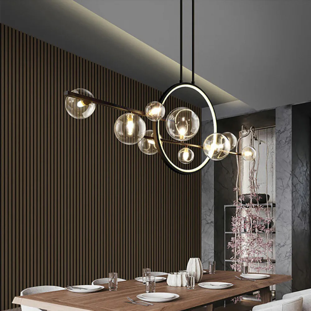 Modern Linear 10-Light Black Island Pendant Light for Kitchen & Dining Room