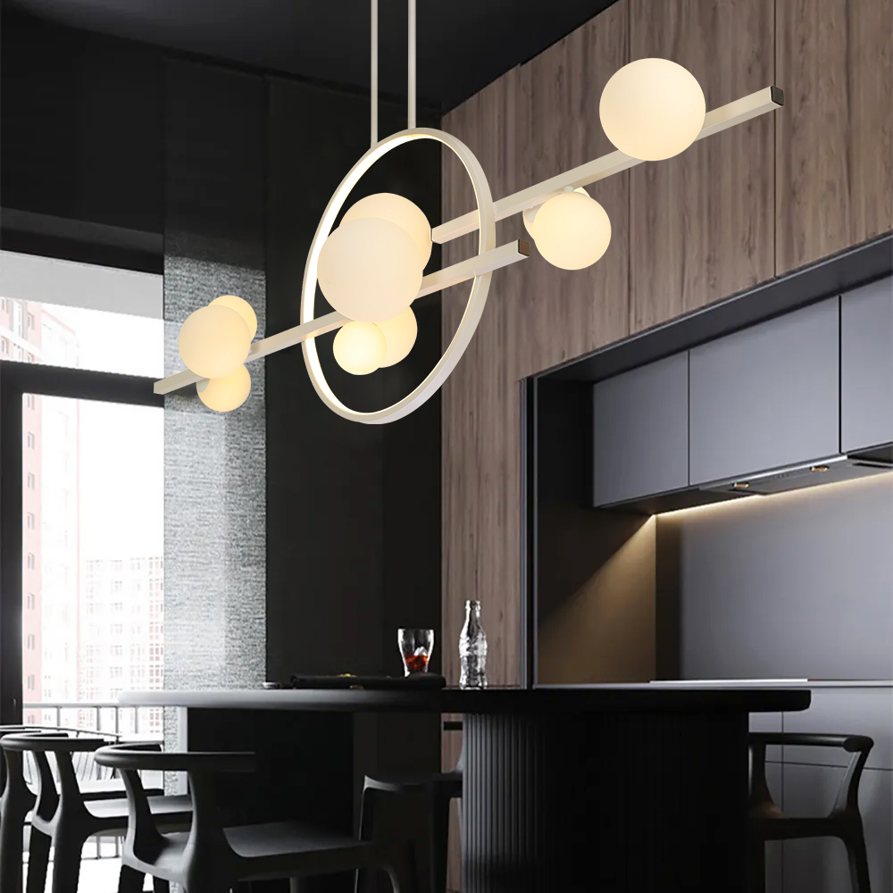 Minimalist 10-Light Glass Globe Shade White Kitchen Island Light for Dining Room