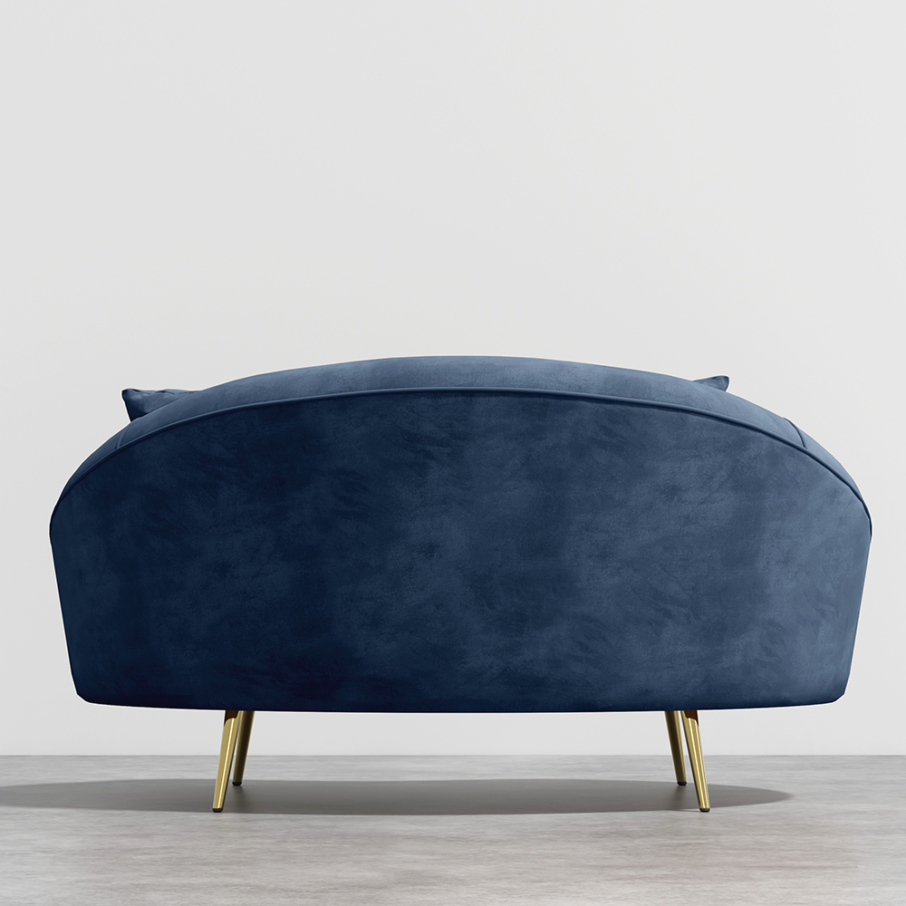 Modern 1600mm Blue Velvet Curved Sofa Gold Metal Toss Pillow Included