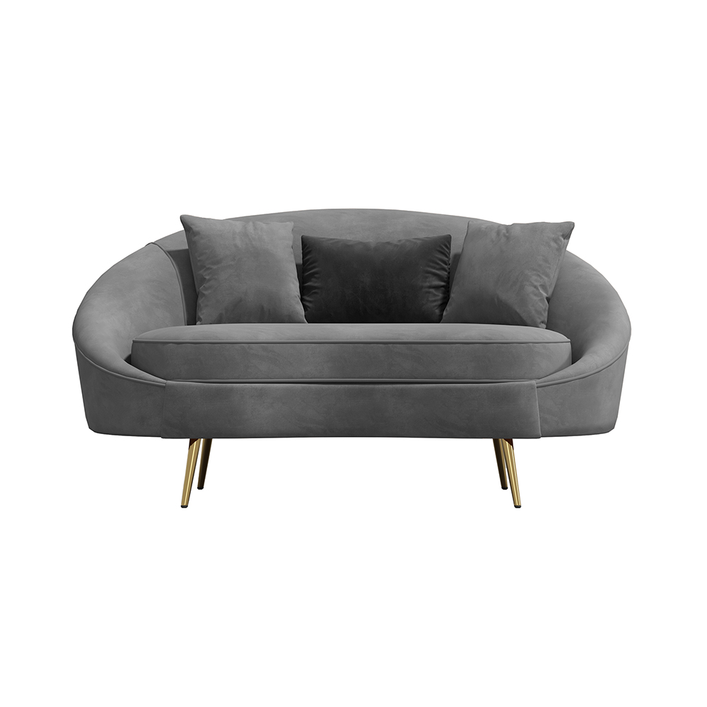 Modern 63" Gray Velvet Curved Sofa Love Seat Sofa Gold Metal Legs Pillows Included