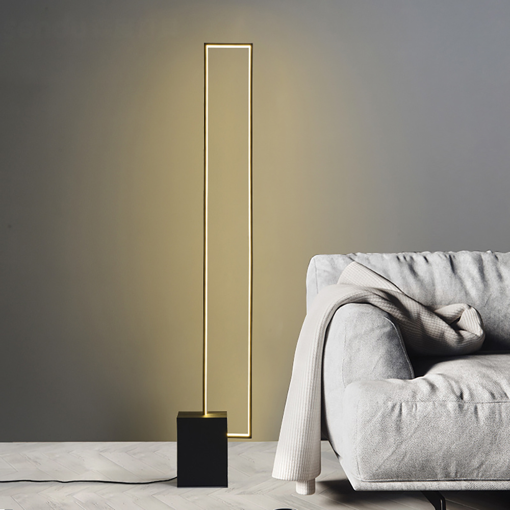 Metal LED Floor Lamp Rectangular Standing lamp with Black Base-Homary