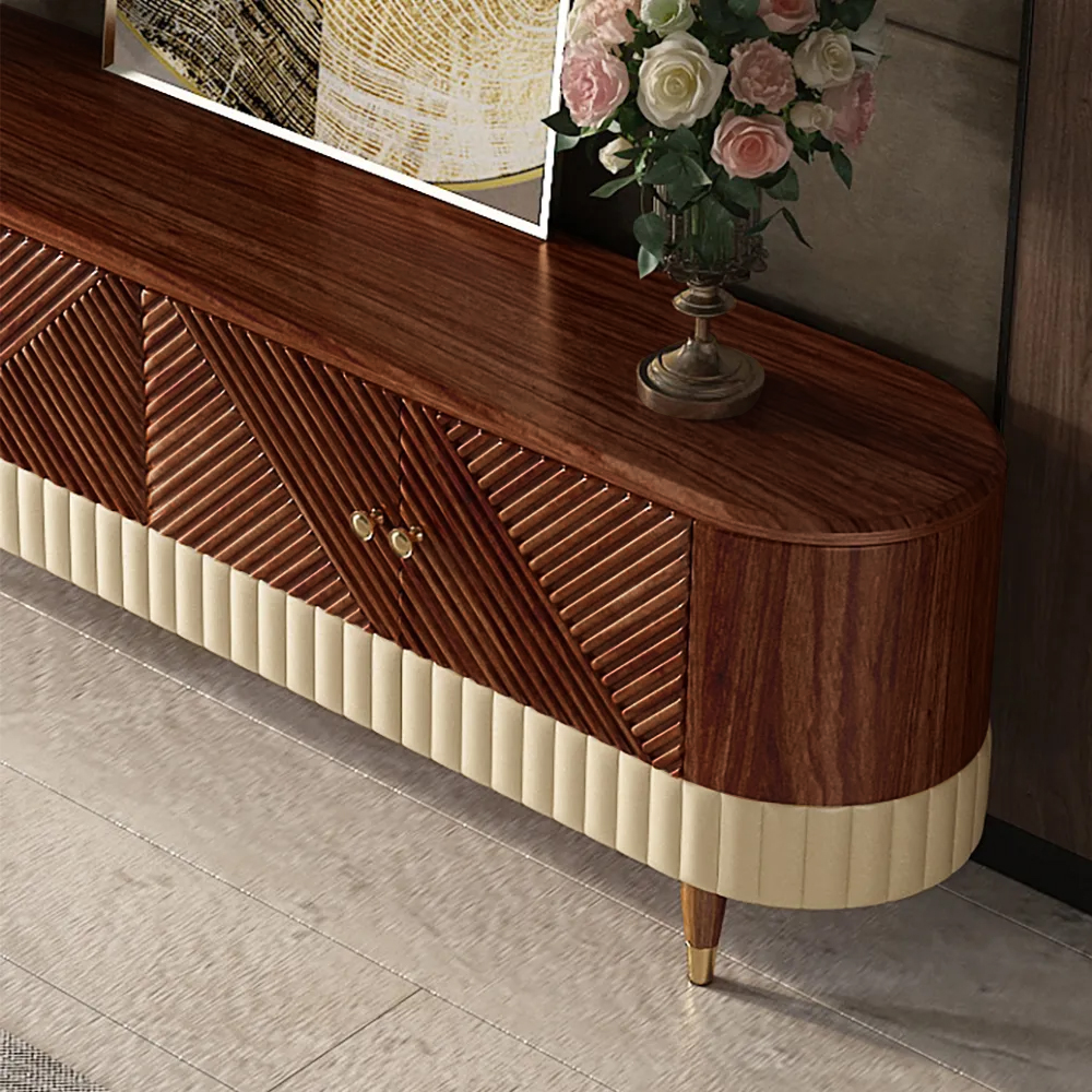 Wovent Walnut TV Stand with Storage Oval Vintage Tall Media Console