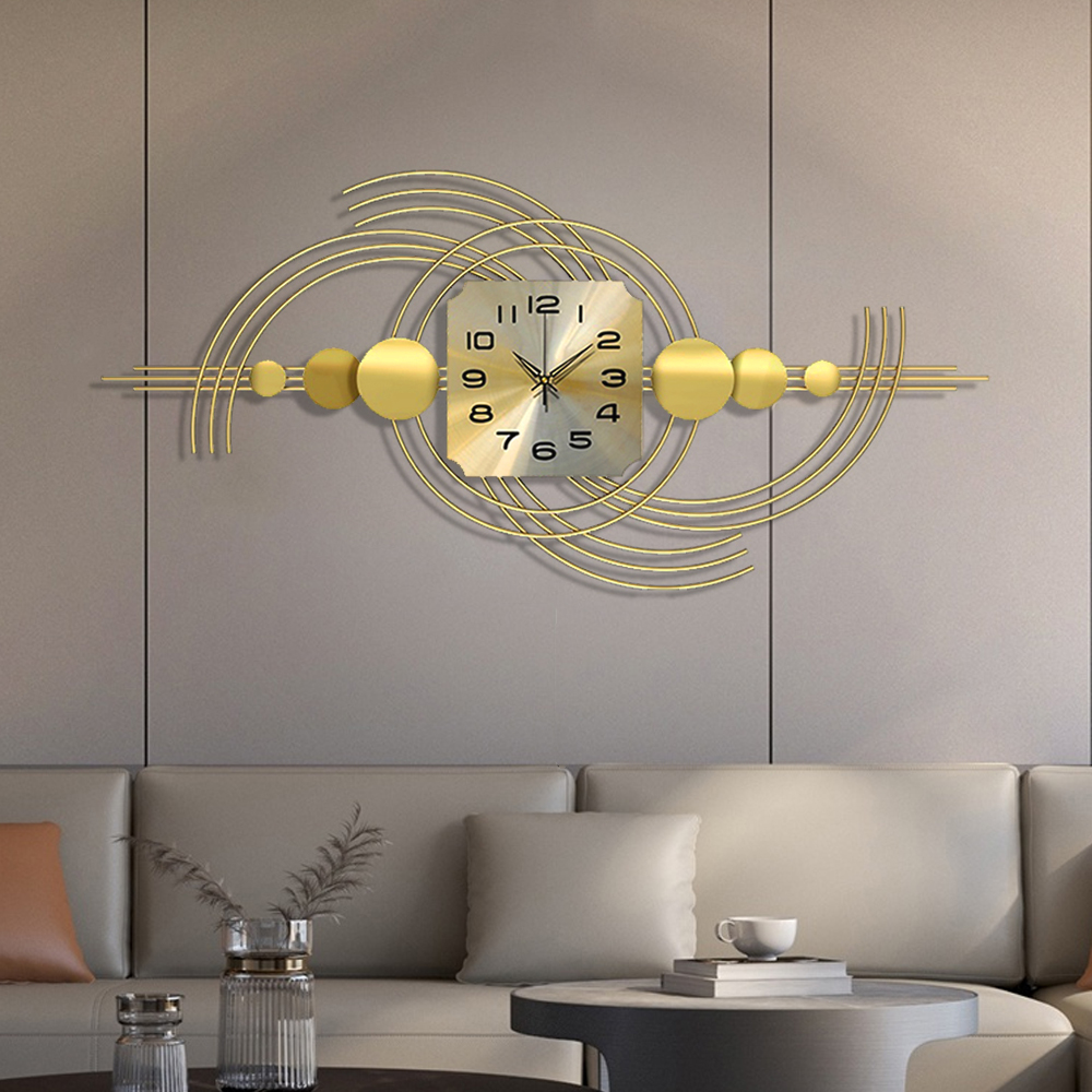Modern 3D Metal Wall Clock with Golden Geometric Frame