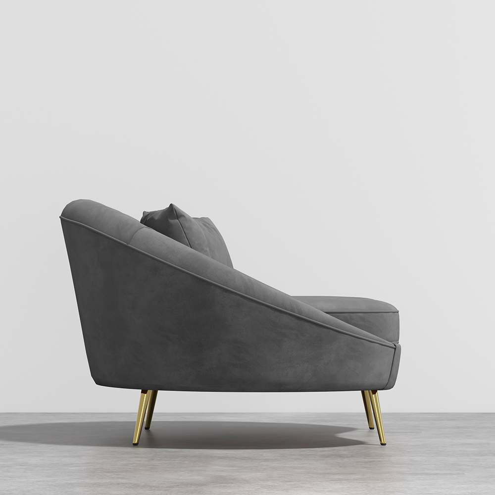 Modernes 63 „grauer Samt, geschwungenes Sofa, Liebessitz, Sofa, goldfarbene Metallbeine