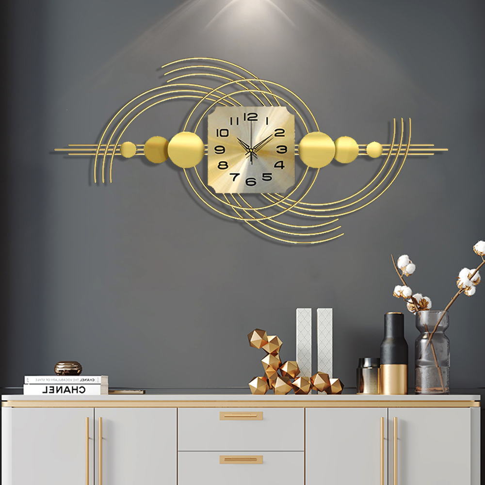 Modern 3D Metal Wall Clock with Golden Geometric Frame