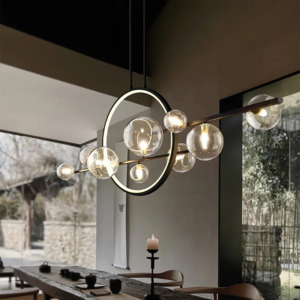 Modern Linear 10-Light Black Island Pendant Light for Kitchen & Dining Room