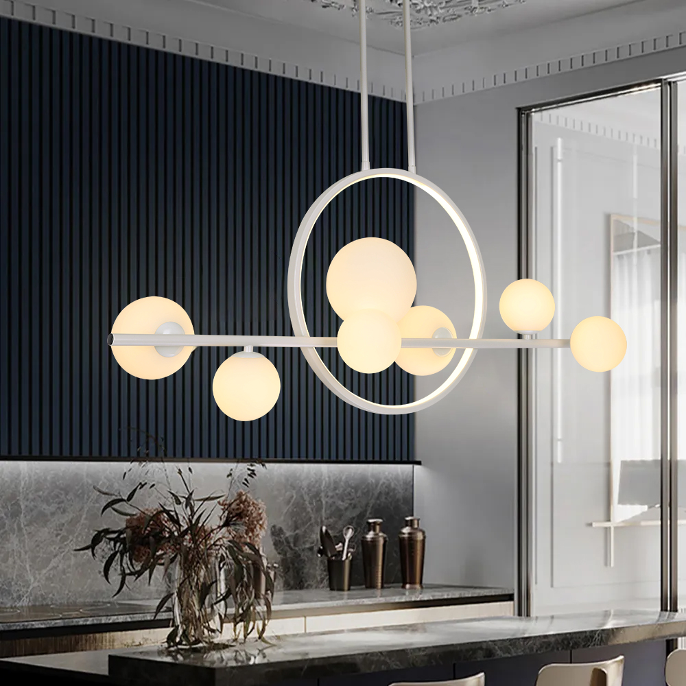 Minimalistische 7-Licht-Glaskugel-Lampenschirm weiße Kücheninsel-Licht für Esszimmer
