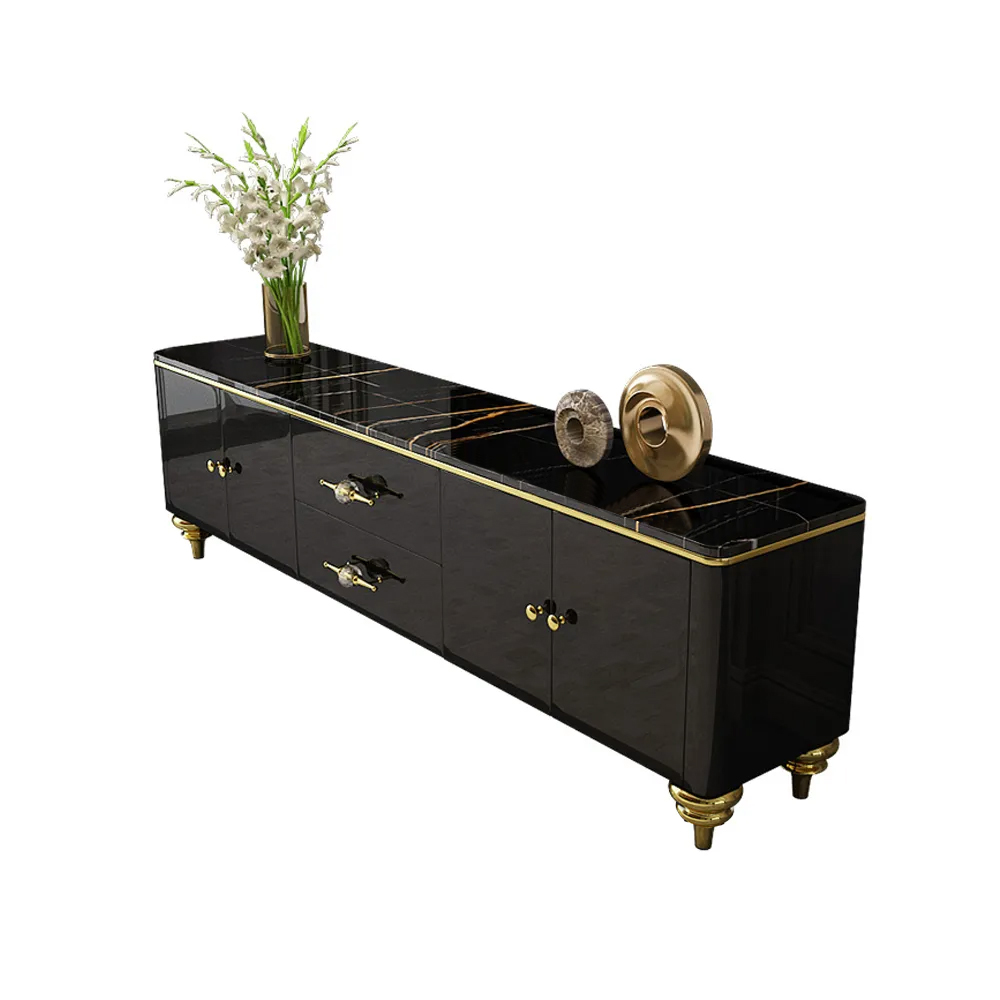 Modern Black TV Stand 4-Door 2-Drawer Luxurious Media Console Up to 85"