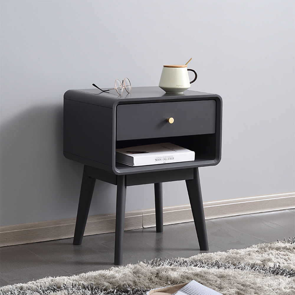 Mid century walnut 1 drawer bedroom nightstand with brass pull