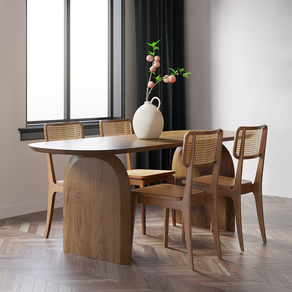 1500mm Japandi Dining Table Solid Wood Top & Pedestals for 4