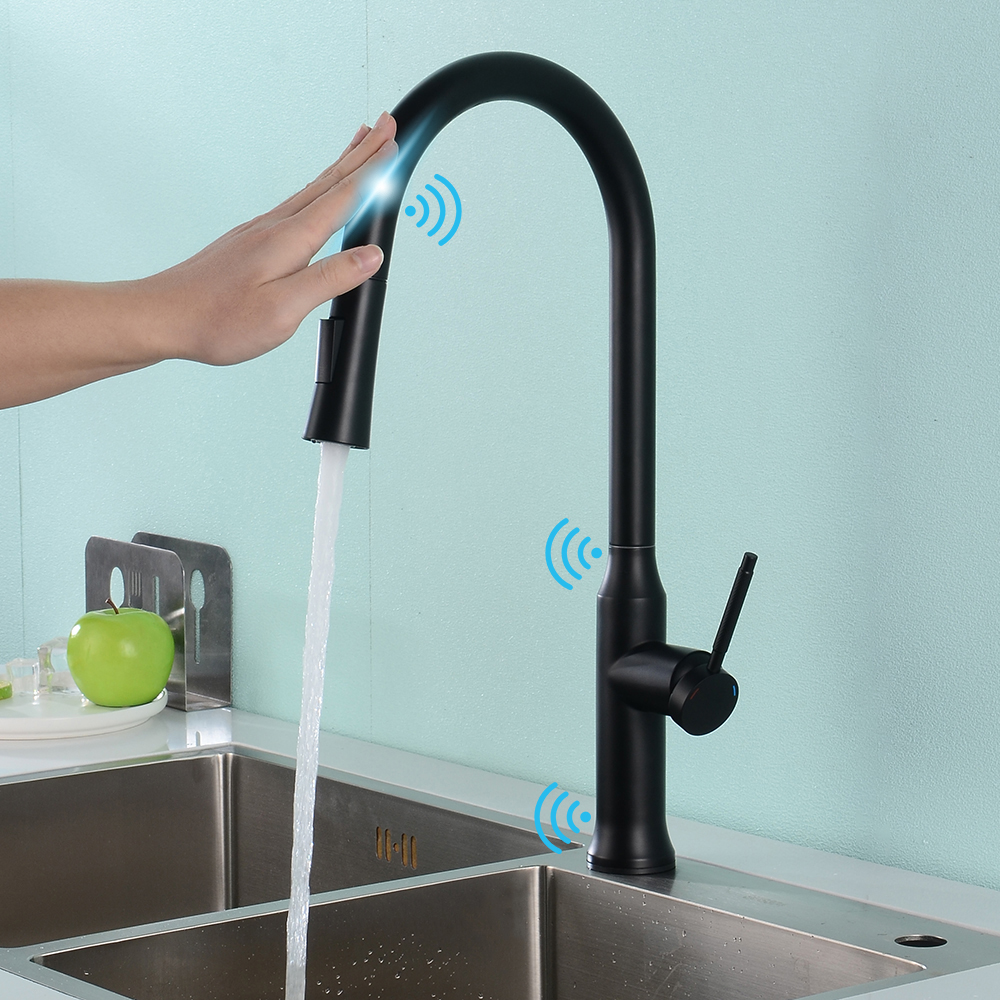 Image of Black Kitchen Faucet with Sprayer Pull Down Touch Faucet Single Handle Stainless Steel
