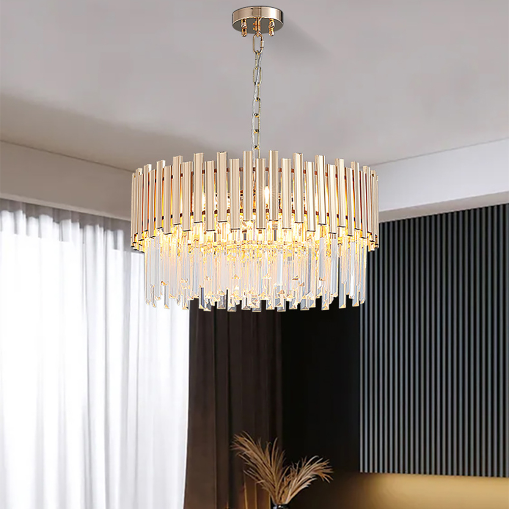 Modern 9-Light Tiered Crystal Chandelier with Adjustable Chain in Gold