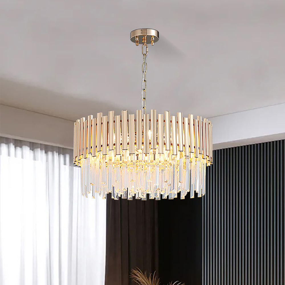 Tierizo Modern 12-Light Tiered Crystal Chandelier with Adjustable Chain in Gold