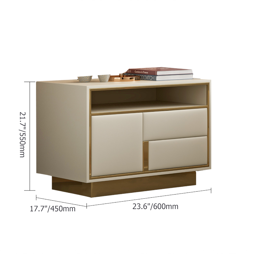 Modern Off-White Wooden Nightstand PU Leather Upholstery with 1 Drawer