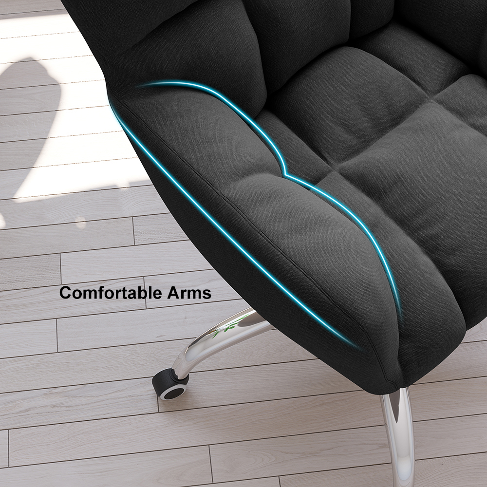 Modern Office Chair Upholstered Cotton & Linen Swivel Task Chair Height