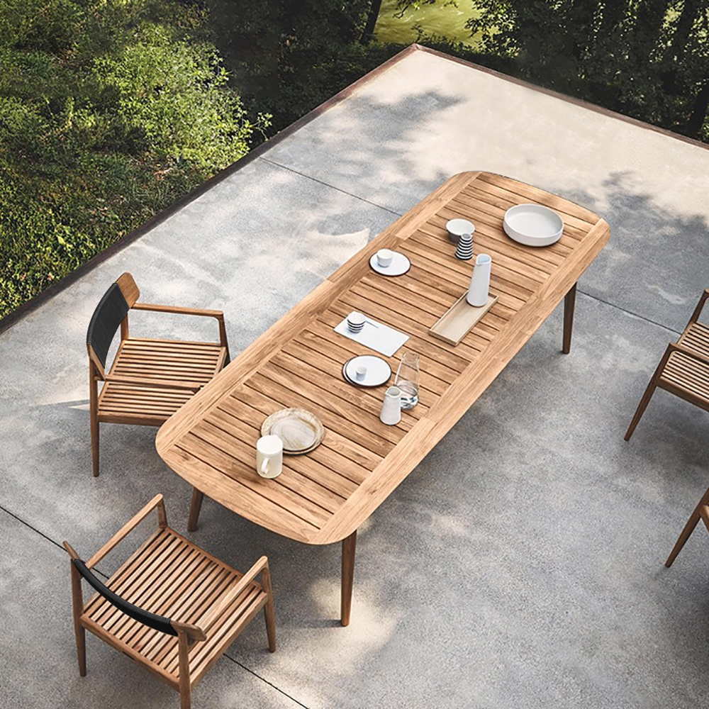 Image of Modern 6 - Person Rectangle Teak Wood Outdoor Patio Dining Table in Natural