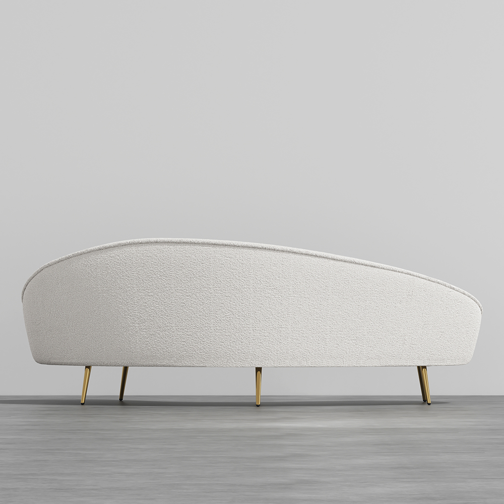 95" Modern White Boucle Curved Sofa Gold Metal Legs with Toss Pillows
