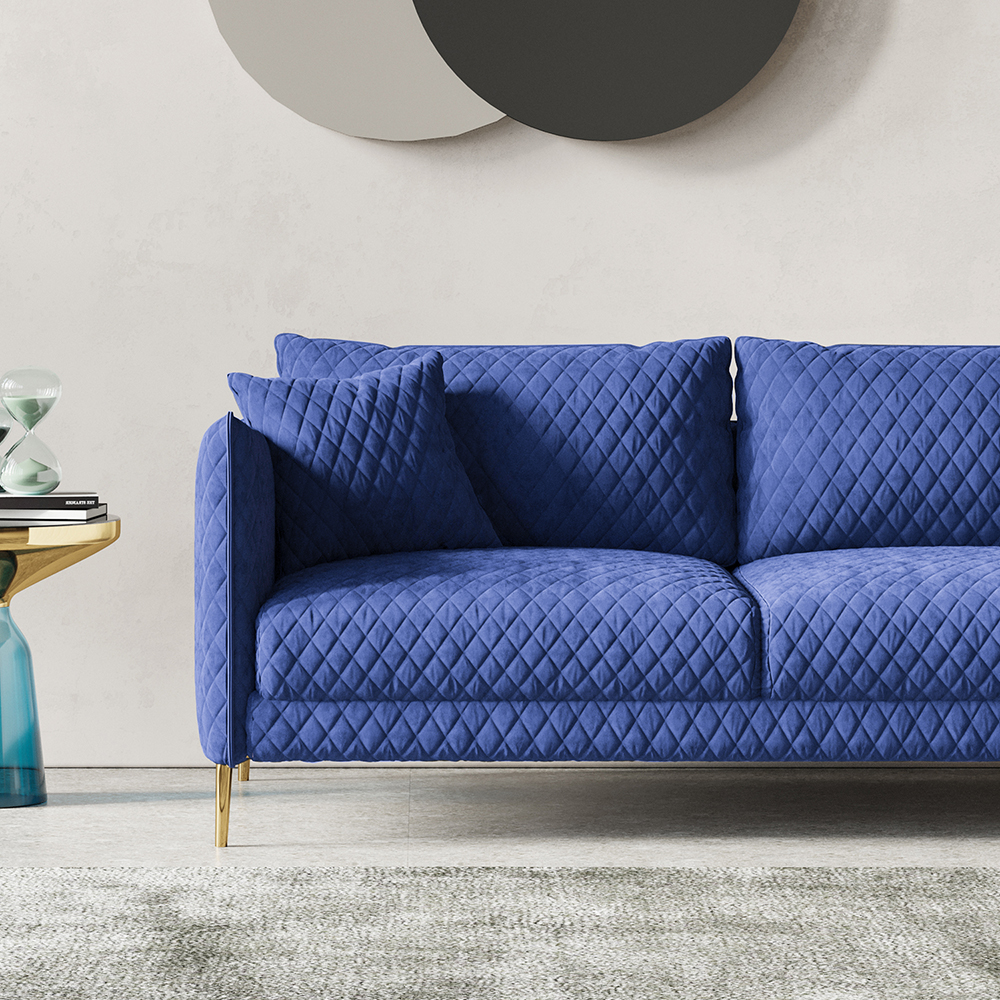 111" Modern Blue Velvet Modular Sectional Sofa with Chaise for 4