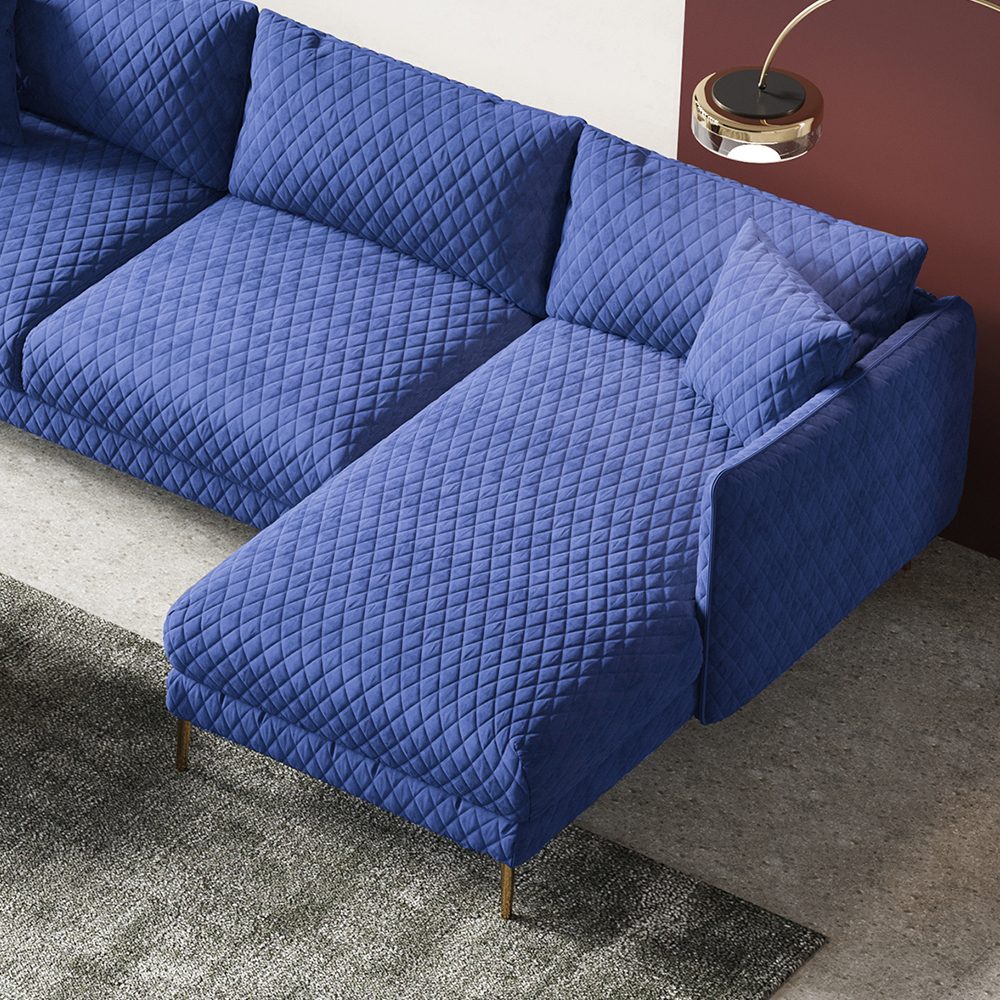 111" Modern Blue Velvet Modular Sectional Sofa with Chaise for 4