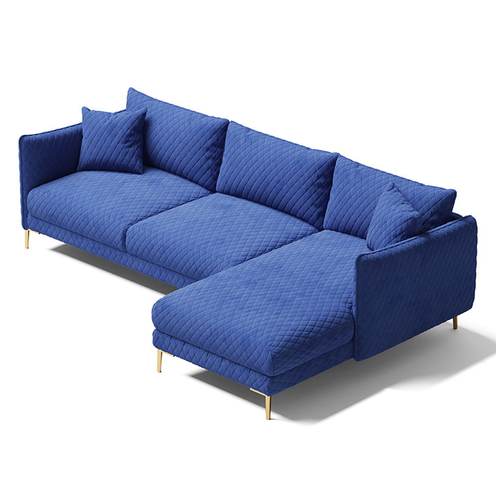 111" Modern Blue Velvet Modular Sectional Sofa with Chaise for 4 Seaters LShapedHomary