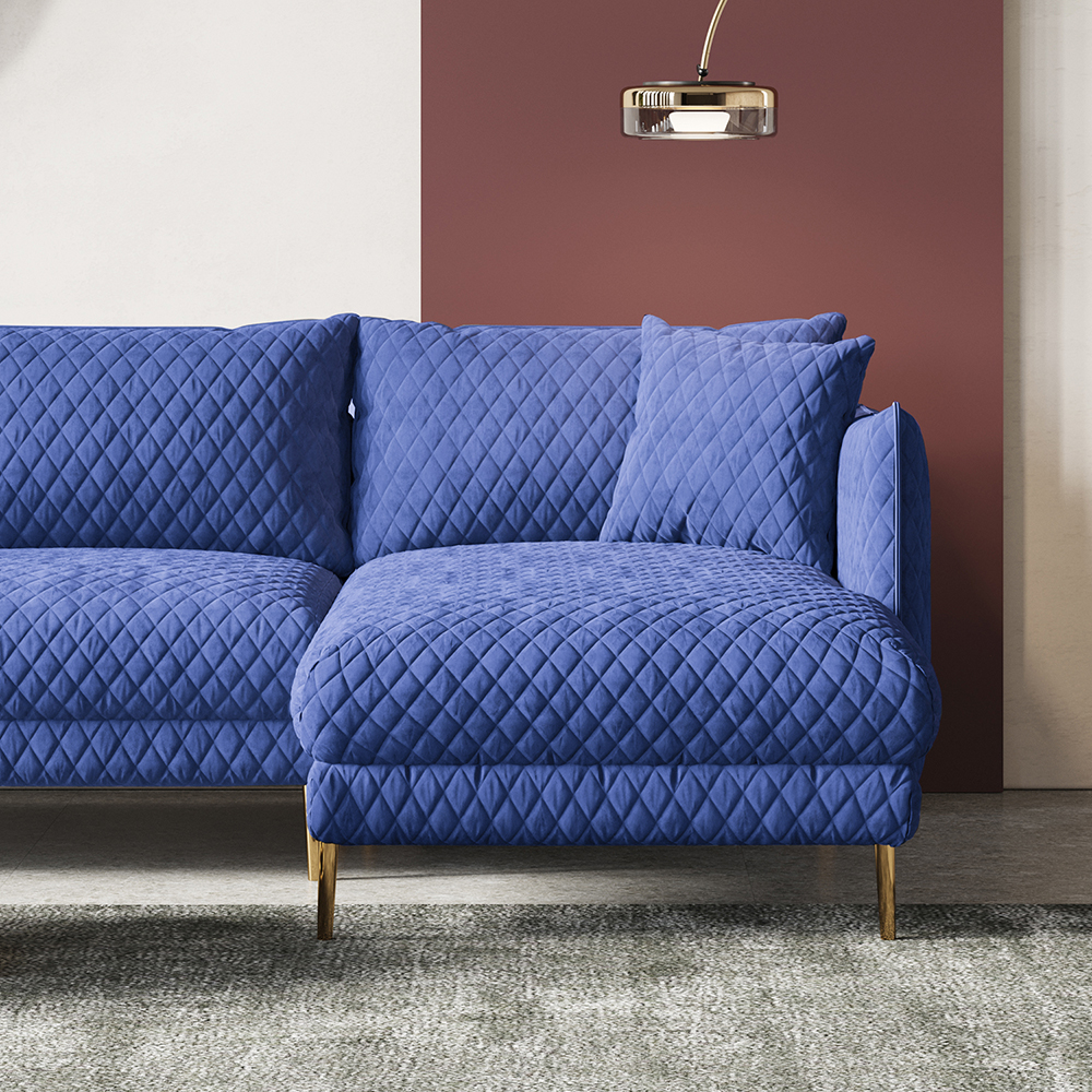 111 Modern Blue Velvet Modular Sectional Sofa With Chaise For 4 Seaters L Shaped Homary 5339