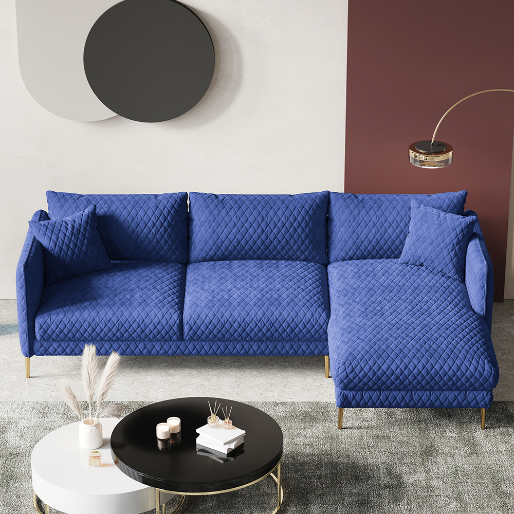 111" Modern Blue Velvet Modular Sectional Sofa With Chaise For 4 ...