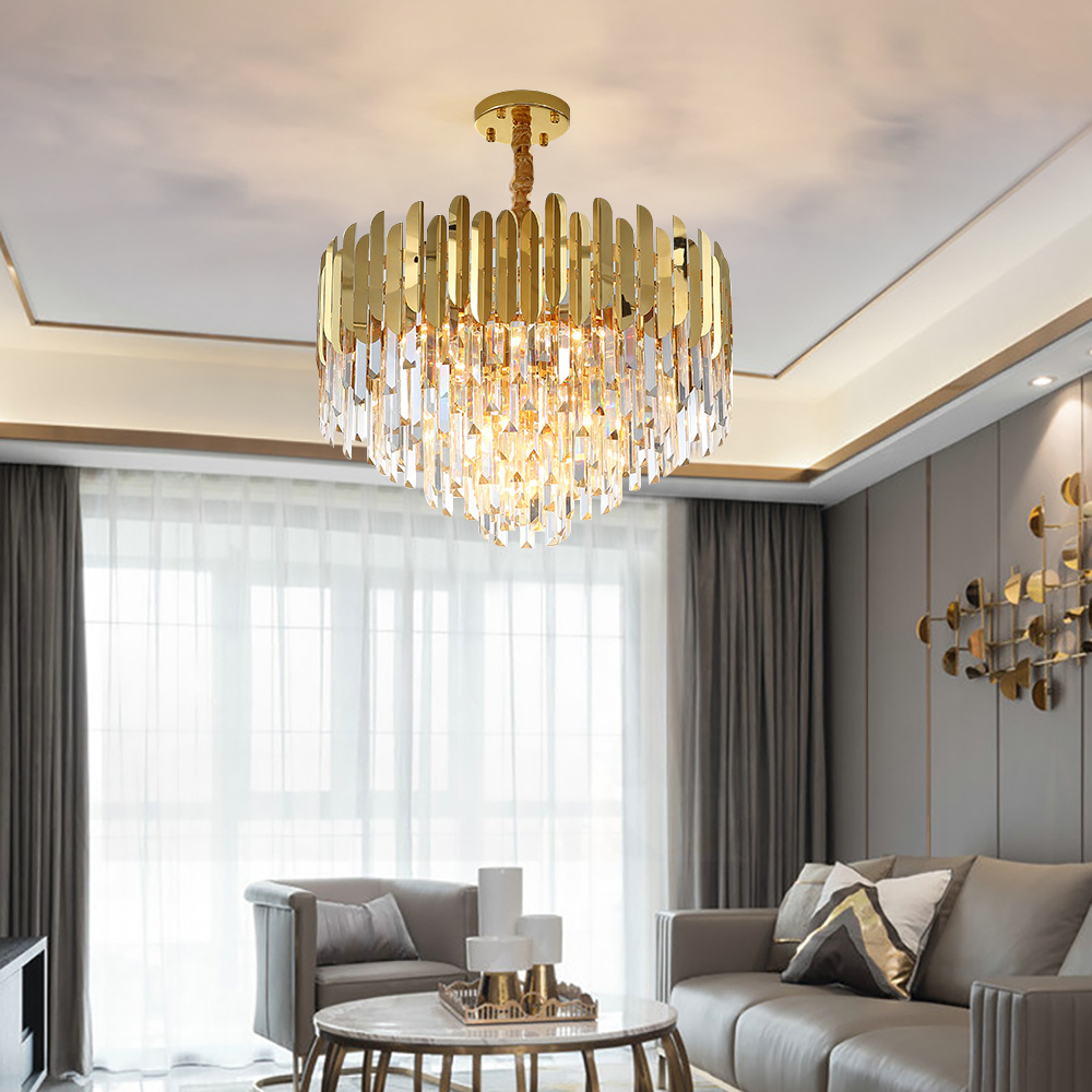 Modern 10-Light Tiered Crystal Chandelier with Adjustable Chain-Homary